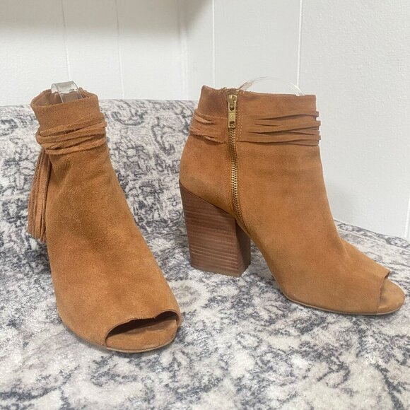 Steve Madden Baine Open Toe Suede Ankle Booties Cognac Brown Size 8 - Picture 3 of 7